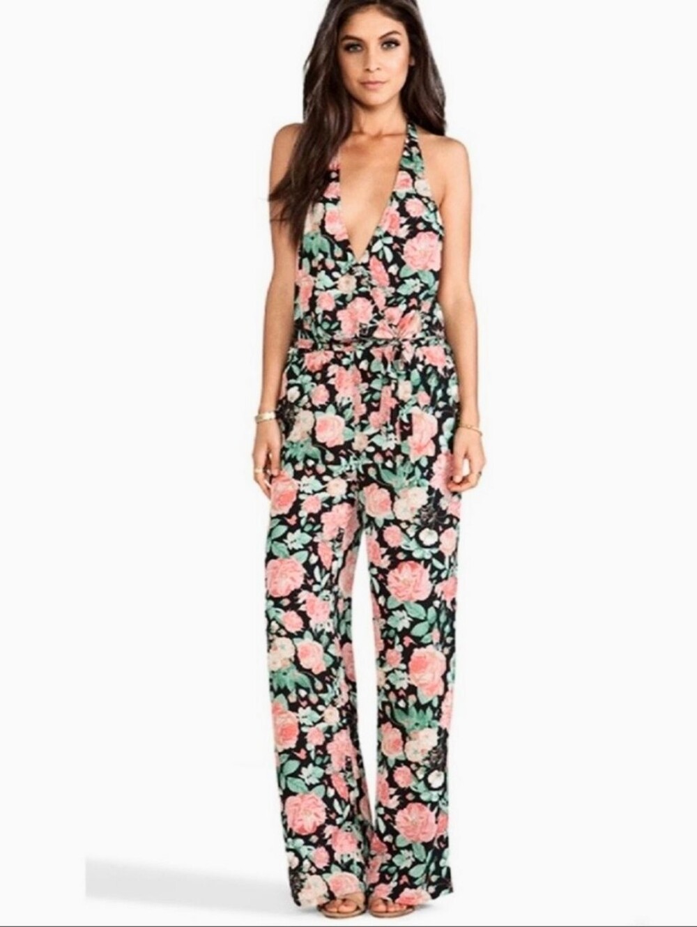 Lovers + Friends Floral Halter Wide-Leg Jumpsuit - Size M